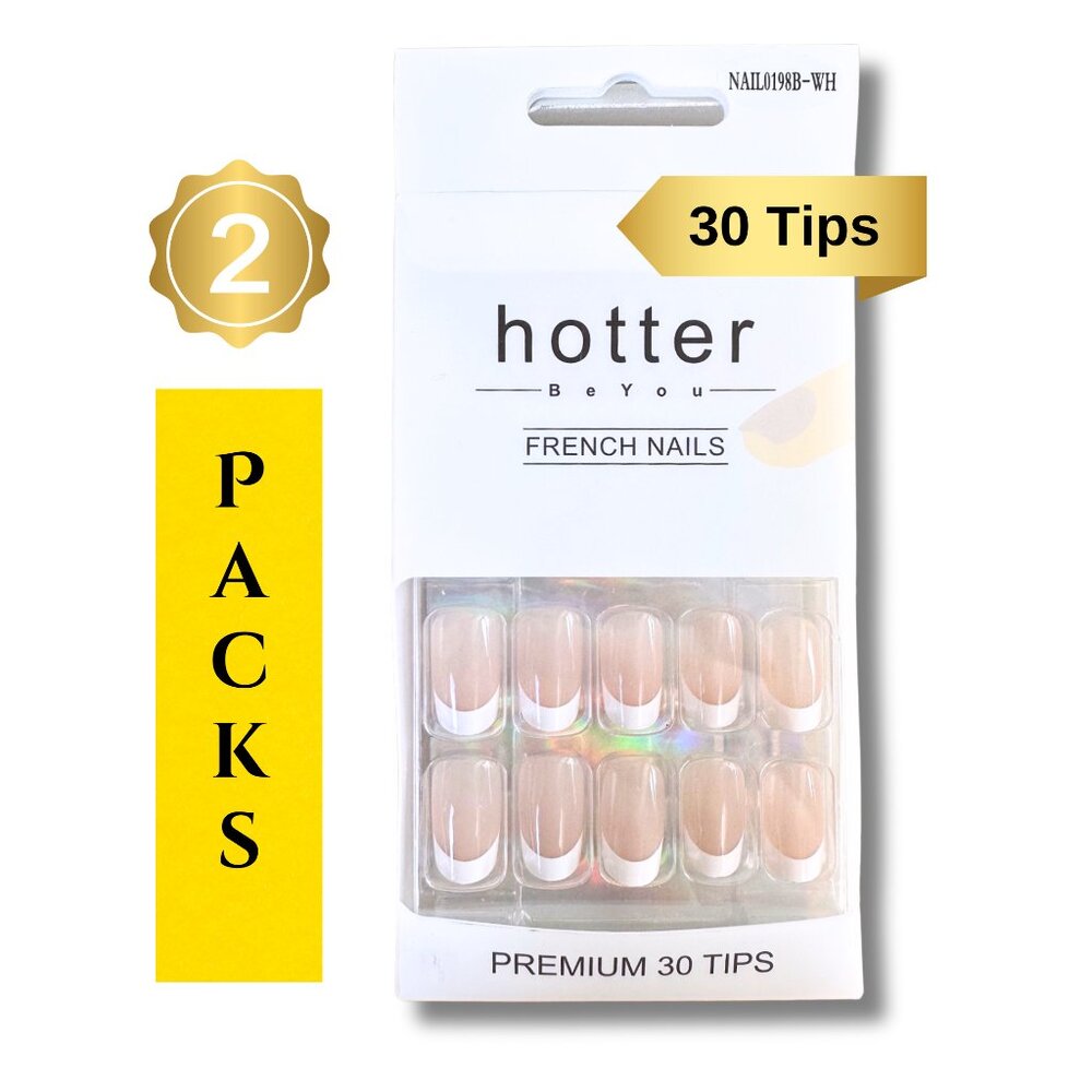 French Tip Round Press On Nails 2 Pack